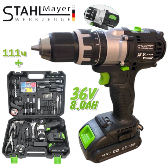 Κρουστικό Δραπανοκατσάβιδο STAHLMAYER 36V 2 Μπαταρίες + με 111 εξαρτήματα Κρουστικό Δραπανοκατσάβιδο STAHLMAYER 36V 2 Μπαταρίες + με 111 εξαρτήματα