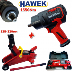 ΠΡΟΣΦΟΡΑ Πνευματικό μπουλονοκλειδο HAWEK 1550Nm σε βαλίτσα και γρυλο 2 τονων Υδραυλικό 135-320mm.