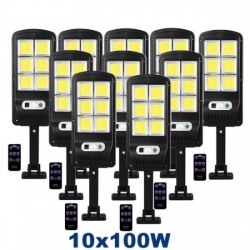 10 Τεμαχια LED  Λάμπες με Αισθητήρα Ηλιακού 100W με τηλεχειριστήριο