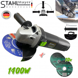 Ηλεκτρικός γωνιακός τροχοσ 125mm 1400W STAHLMAYER BLACK με ρύθμιση ταχύτητας + 10 δίσκους για μέταλλο.