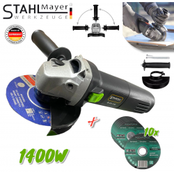 Ηλεκτρικός γωνιακός τροχοσ 125mm 1400W STAHLMAYER BLACK με ρύθμιση ταχύτητας + 10 δίσκους για μέταλλο.