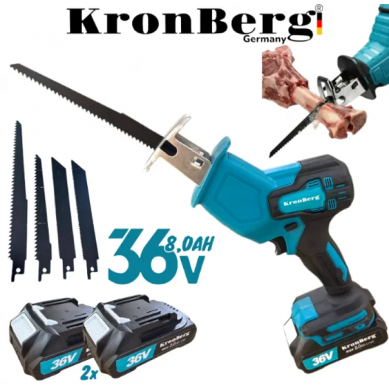 Σπαθοπριονο με 4 Λεπίδες KRONBERG 36V 8.0AH για Κρέας Ξύλο Πλαστικό Σίδερο Μέταλλο και ΑΛΛΑ με 2 Μπαταρίες