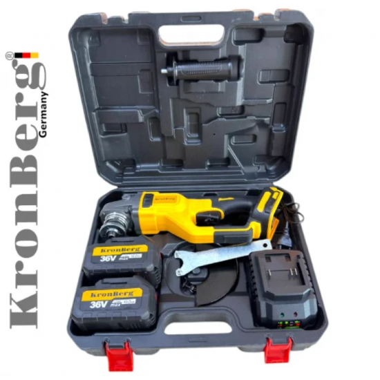 Επαγγελματικός Γωνιακός Τροχός KRONBERG 125mm 36V 10Ah 2 Μπαταρίες και Φορτιστής σε Θήκη