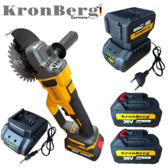 Επαγγελματικός Γωνιακός Τροχός KRONBERG 125mm 36V 10Ah 2 Μπαταρίες και Φορτιστής σε Θήκη