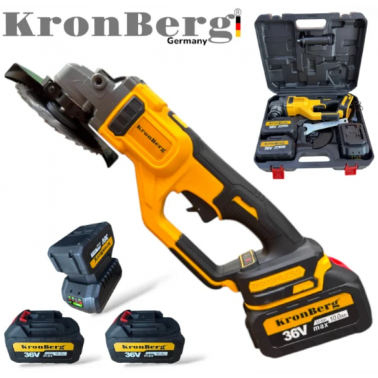 Επαγγελματικός Γωνιακός Τροχός KRONBERG 125mm 36V 10Ah 2 Μπαταρίες και Φορτιστής σε Θήκη