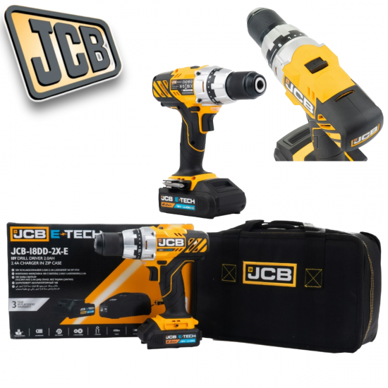 Κατσαβίδι μπαταρίας JCB 45Nm 18V 18DD-2X-E Τρυπάνι με μπαταρία και φορτιστή Κατσαβίδι μπαταρίας JCB 45Nm 18V 18DD-2X-E Τρυπάνι με μπαταρία και φορτιστή