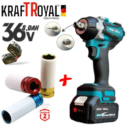 Επαναφορτιζομενο μπουλονοκλειοδο Kraft 36V 10Ah 850 N/m + 3 τεμάχια καρυδάκια κρούσης.