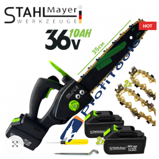 EΠΑΝΑΦΟΡΤΙΖΟΜΕΝΟ αλυσοπρίονο STAHLMAYER 36V 10Ah με δύο μπαταρίες και 2 αλυσίδες – ΛΑΜΑ 35cm EΠΑΝΑΦΟΡΤΙΖΟΜΕΝΟ αλυσοπρίονο STAHLMAYER 36V 10Ah με δύο μπαταρίες και 2 αλυσίδες – ΛΑΜΑ 35cm