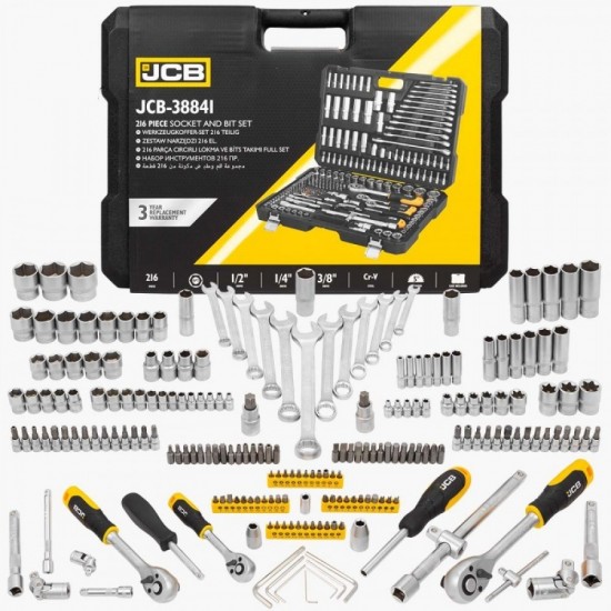 JCB 1/4“3/8“1/2“ JCB-38841 Βαλίτσα με 216 Εργαλεία JCB 1/4“3/8“1/2“ JCB-38841 Βαλίτσα με 216 Εργαλεία