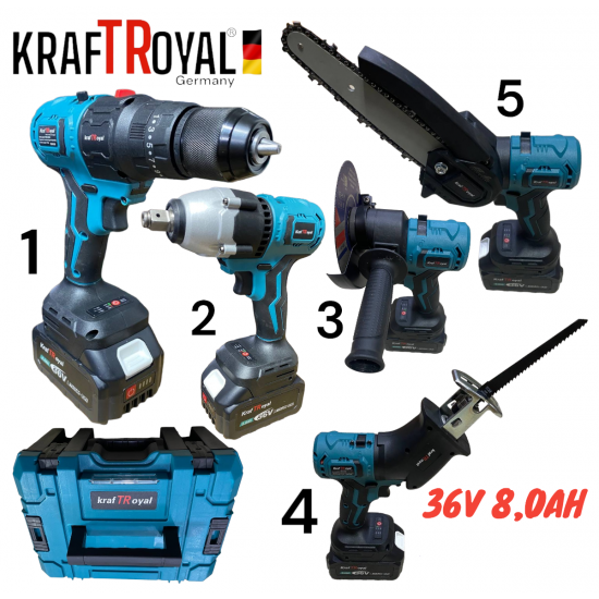 5 σε 1 KRAFT ROYAL επαναφορτιζομενο Εργαλείο 5 Κεφαλών 36V 8.0AH Δραπανοκατσαβιδο - Μπουλονοκλειδο - Σπαθοπριονο - Αλυσοπριονο κλαδεματος και Γωνιακός Τροχος 5 σε 1 KRAFT ROYAL επαναφορτιζομενο Εργαλείο 5 Κεφαλών 36V 8.0AH Δραπανοκατσαβιδο - Μπουλονοκλειδο - Σπαθοπριονο - Αλυσοπριονο κλαδεματος και Γωνιακός Τροχος