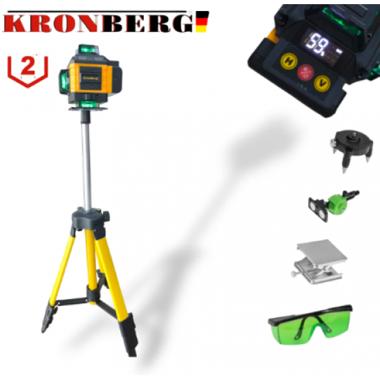 Αλφάδι λέιζερ 4D με 16 γραμμές KRONBERG με ένδειξη μπαταρίας αισθητήρα + τρίποδο Αλφάδι λέιζερ 4D με 16 γραμμές KRONBERG με ένδειξη μπαταρίας αισθητήρα + τρίποδο