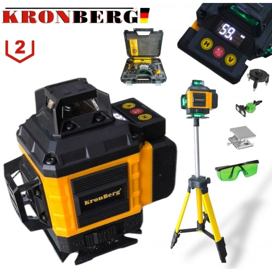 Αλφάδι λέιζερ 4D με 16 γραμμές KRONBERG με ένδειξη μπαταρίας αισθητήρα + τρίποδο Αλφάδι λέιζερ 4D με 16 γραμμές KRONBERG με ένδειξη μπαταρίας αισθητήρα + τρίποδο