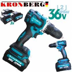 4 σε 1 KRONBERG Επαναφορτιζόμενο Μπουλονόκλειδο, Κατσαβίδι, Γωνιακός Τροχός 125mm και Τρυπάνι 36V 10AH + 3 τεμ. Μπαταρίες