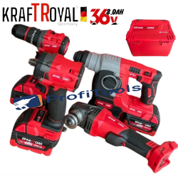 ΣΕΤ 4 σε 1 Γωνιακός τροχός 125mm ,μεγαλο κρουστικο σκαπτικο/τρυπάνι, κρουστικο  Κατσαβίδι και μπουλονοκλειδο 3 μπαταρίες KRAFTROYAL