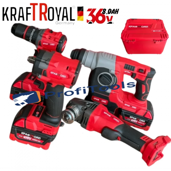 ΣΕΤ 4 σε 1 Γωνιακός τροχός 125mm ,μεγαλο κρουστικο σκαπτικο/τρυπάνι, κρουστικο  Κατσαβίδι και μπουλονοκλειδο 3 μπαταρίες KRAFTROYAL