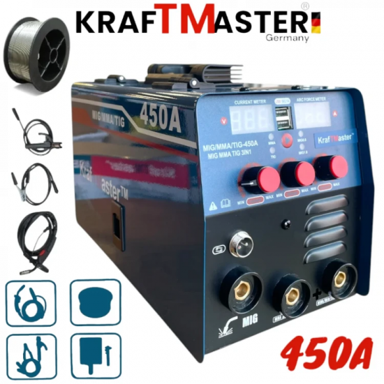 2 σε 1 KRAFTMASTER Μηχανή Συγκόλλησης 450Α με συρμα και ηλεκτροδιο MIG MMA TIG