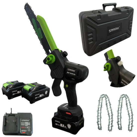 ΕΠΑΝΑΦΟΡΤΙΖΟΜΕΝΟ ΑΛΥΣΟΠΡΙΟΝΟ STAHLMAYER 36V 10AH ΜΕ ΟΘΟΝΗ, ΔΥΟ ΜΠΑΤΑΡΙΕΣ ΚΑΙ 2 ΑΛΥΣΙΔΕΣ – ΛΑΜΑ 30CM