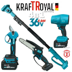 Σετ 4 σε 1 Επαναφορτιζομενα Φυσητήρα Φύλλων,  Ψαλίδι ,Αλυσοπριονο ( με Αυτόματη Λίπανση ) Τηλεσκοπικό Κοντάρι KRAFTROYAL 36V 8.0AH