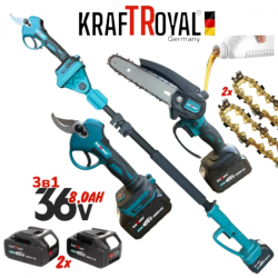 3 σε 1 Επαναφορτιζομενο ψαλίδι και πριόνι με λίπανση και τηλεσκοπικό κοντάρι 36V 8AH KRAFTROYAL
