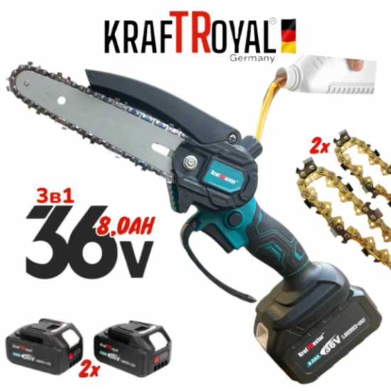 3 σε 1 Επαναφορτιζομενο ψαλίδι και πριόνι με λίπανση και τηλεσκοπικό κοντάρι 36V 8AH KRAFTROYAL