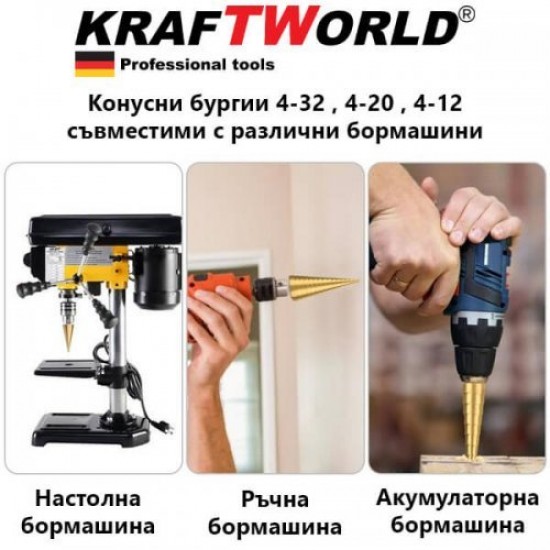 Σετ Κωνικα Τρυπάνια Kraft World με Θήκη 4-32mm 4-20mm 4-12mm
